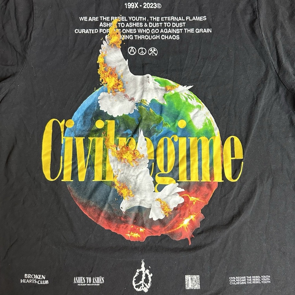 Civil Regime Shirt Mens Medium Black Fire Dove Ashes Youth 2023 Broken Hearts